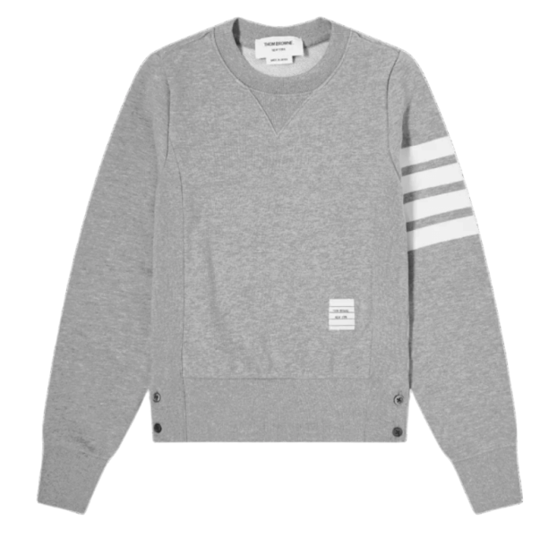 (W) Thom Browne Loopback Jersey Knit Engineered 4-Bar Stripe Crewneck Pullover Light Grey