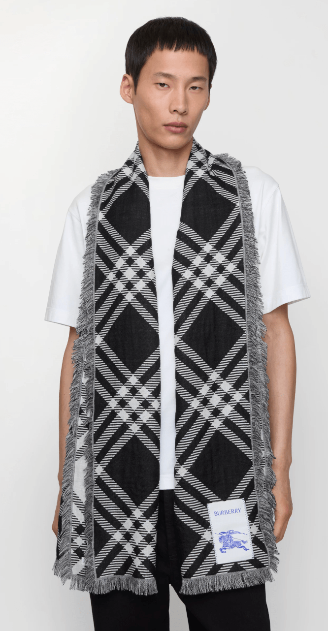 Burberry Wide Check Wool Silk Scarf Black Calico