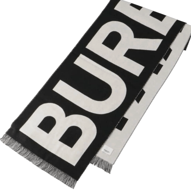 Burberry Logo Wool Jacquard Scarf Black