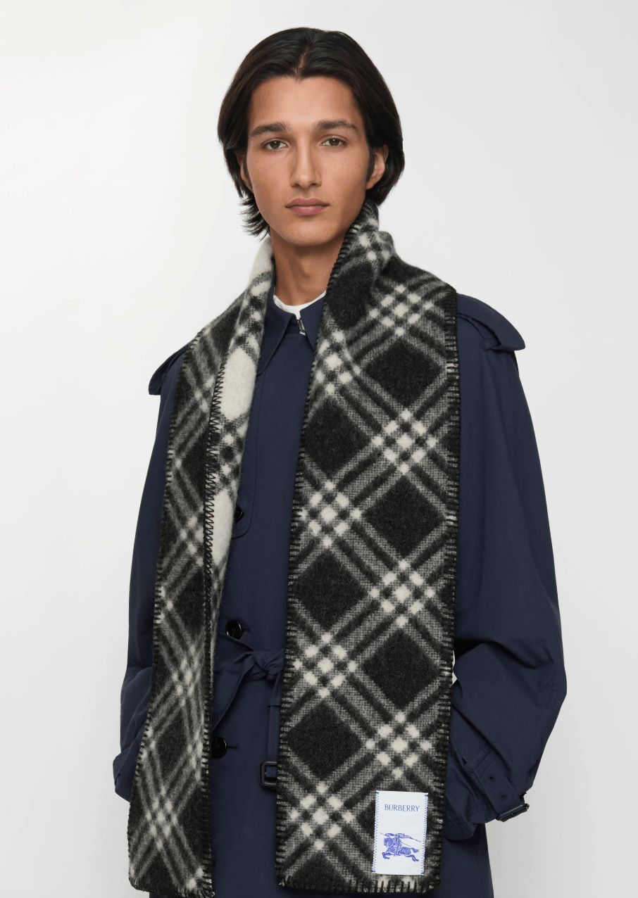 Slim checked wool scarf