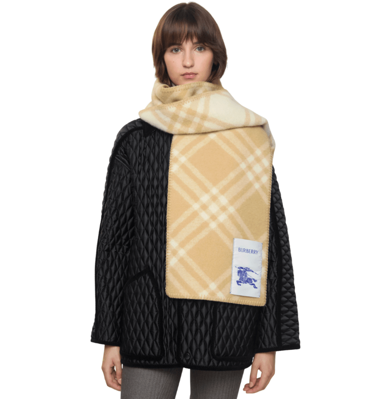 Checked wool scarf – Sand Beige