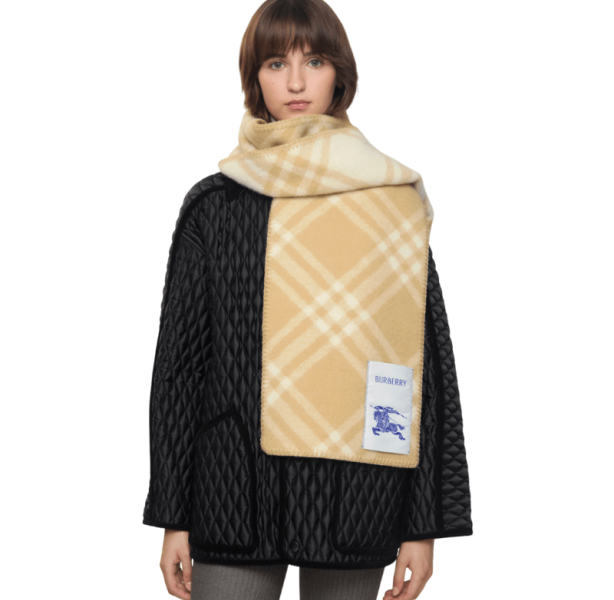 Checked wool scarf – Sand Beige