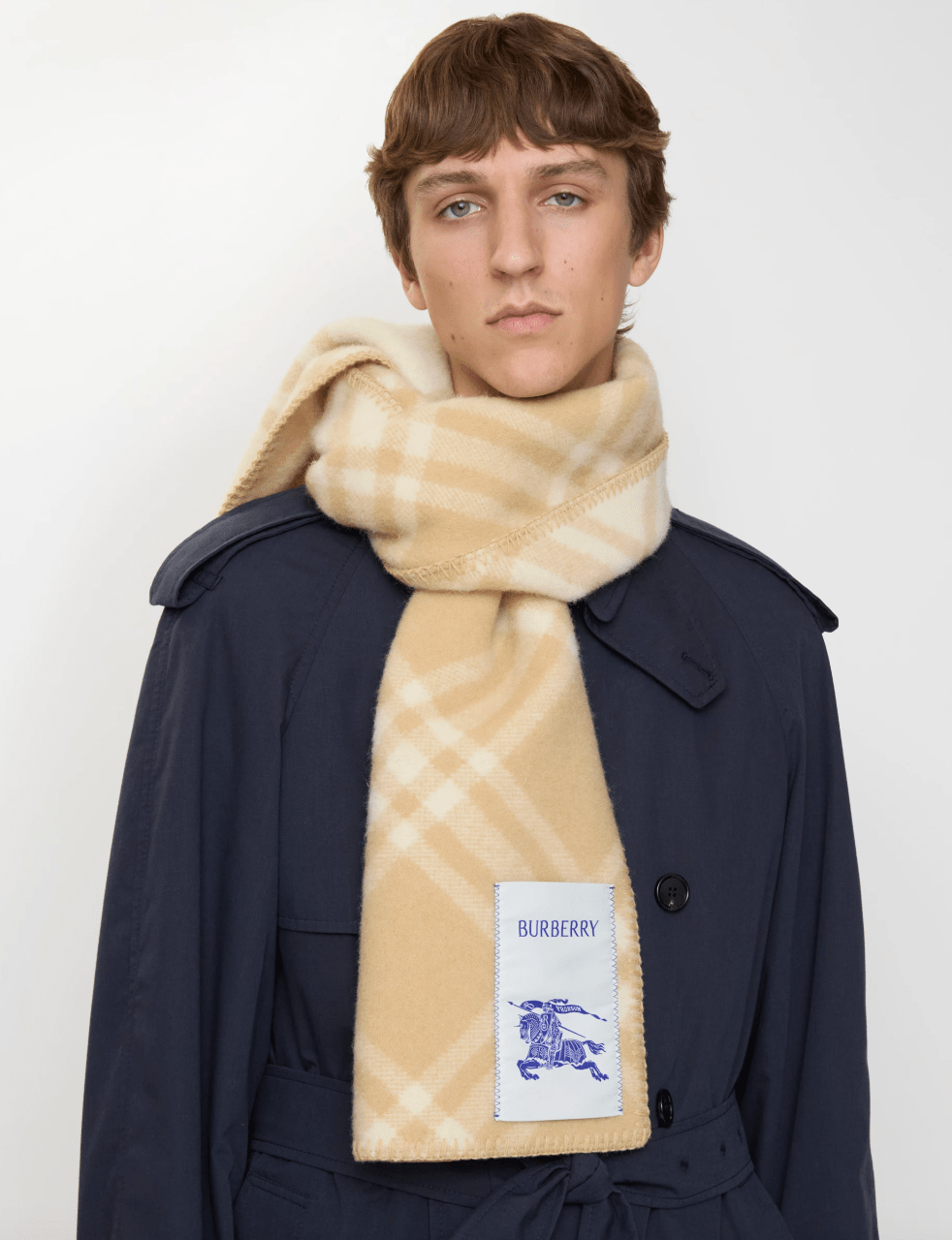 Checked wool scarf – Sand Beige