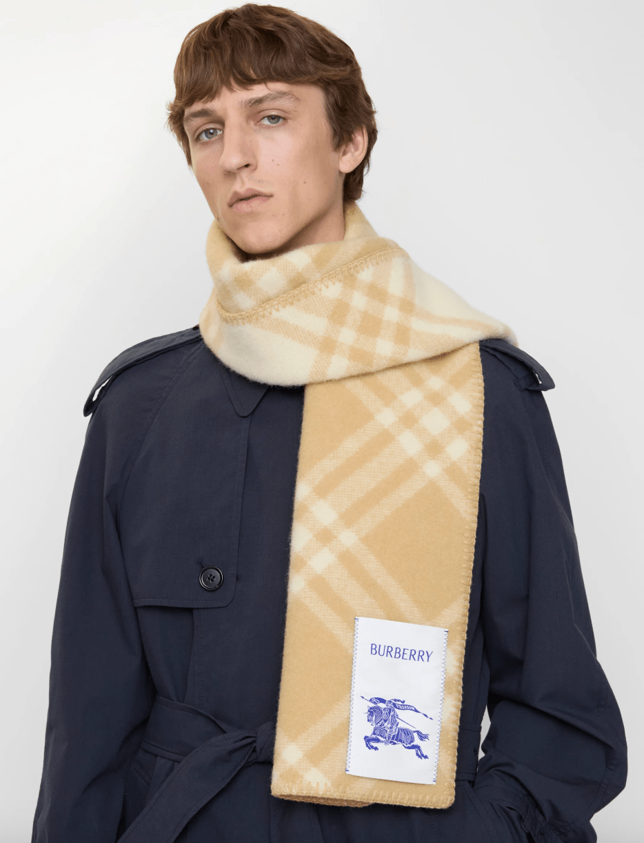 Checked wool scarf – Sand Beige
