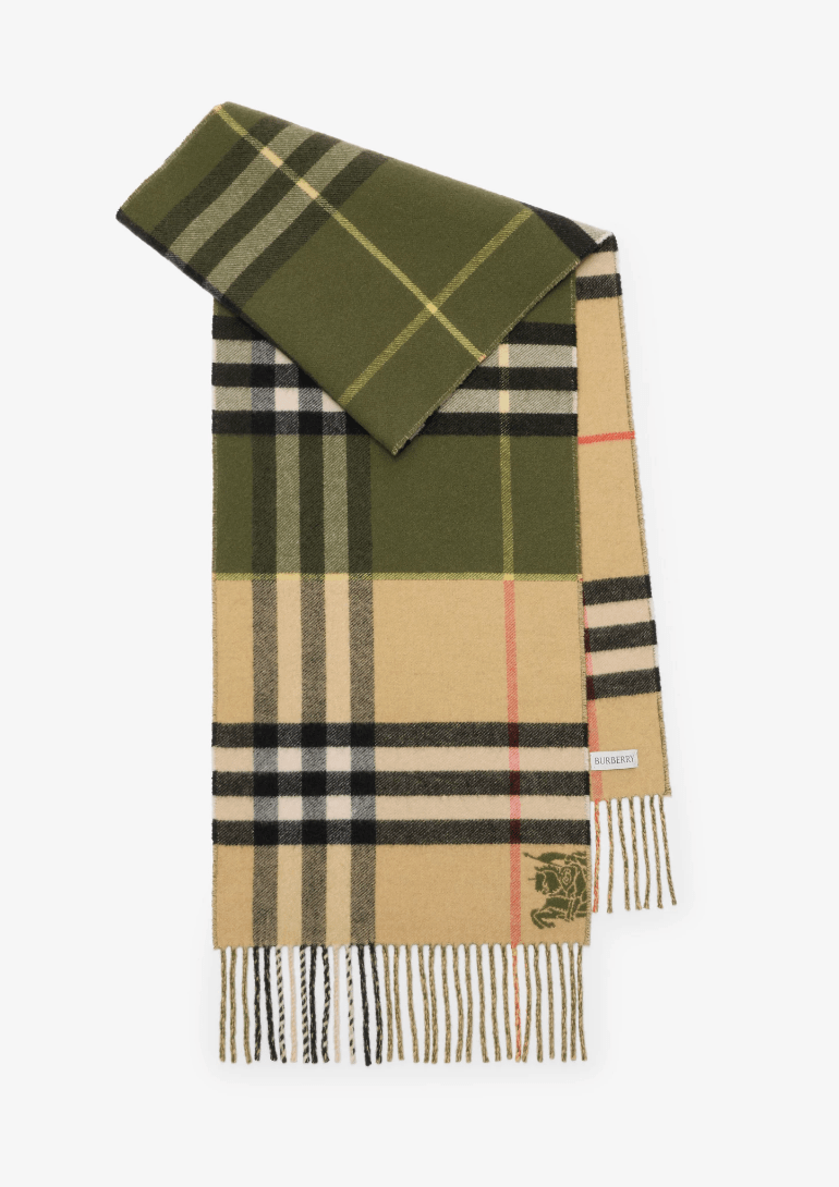 Contrast checked cashmere scarf Green/Sand