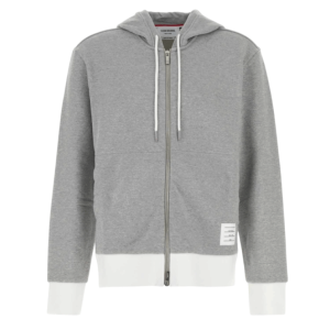 Thom Browne Classic 4-Bar Jersey Zip Up Hoodie Light Grey