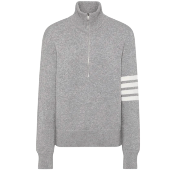 Thom Browne Merino Wool 4-Bar Funnel Neck Pullover Light Grey