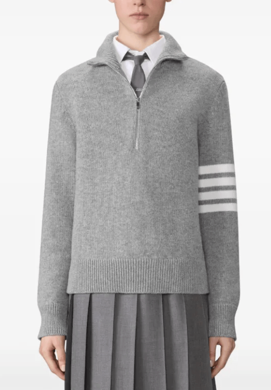 Thom Browne Merino Wool 4-Bar Funnel Neck Pullover Light Grey