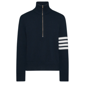Thom Browne Merino Wool 4-Bar Funnel Neck Pullover Navy