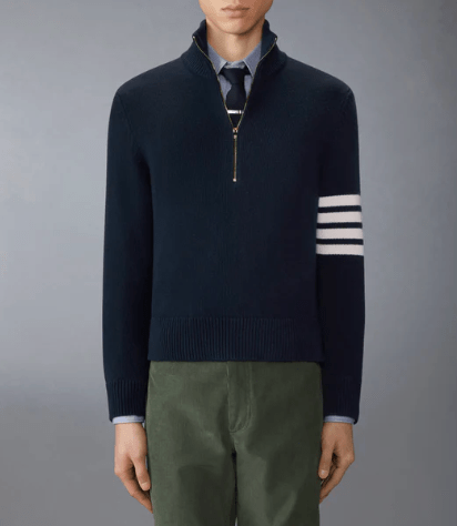 Thom Browne Merino Wool 4-Bar Funnel Neck Pullover Navy