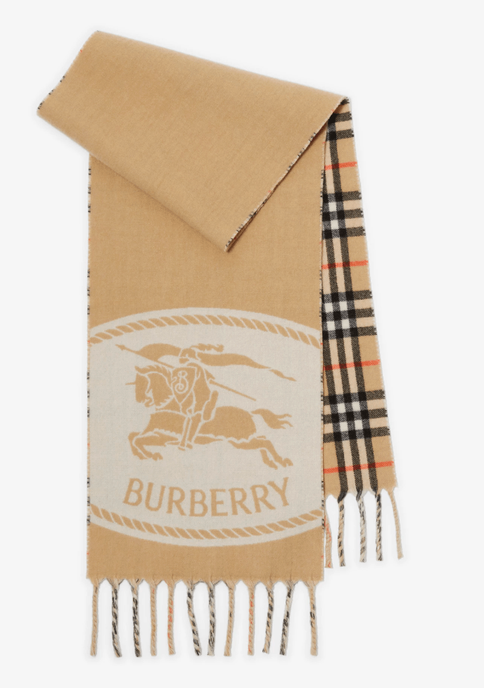  Burberry Reversible Knight Stamp Scarf Beige