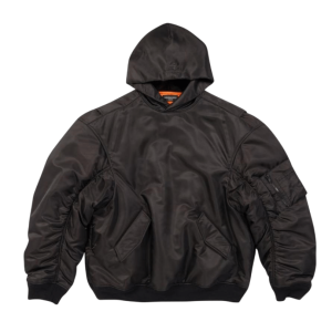 BALENCIAGA Sporty B Pullover Bomber Hooded Jacket - Black