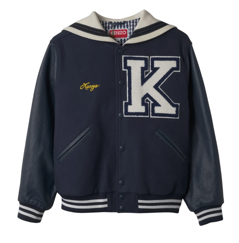 Kenzo Sailor Varsity Wool Leather Jacket Midnight Blue