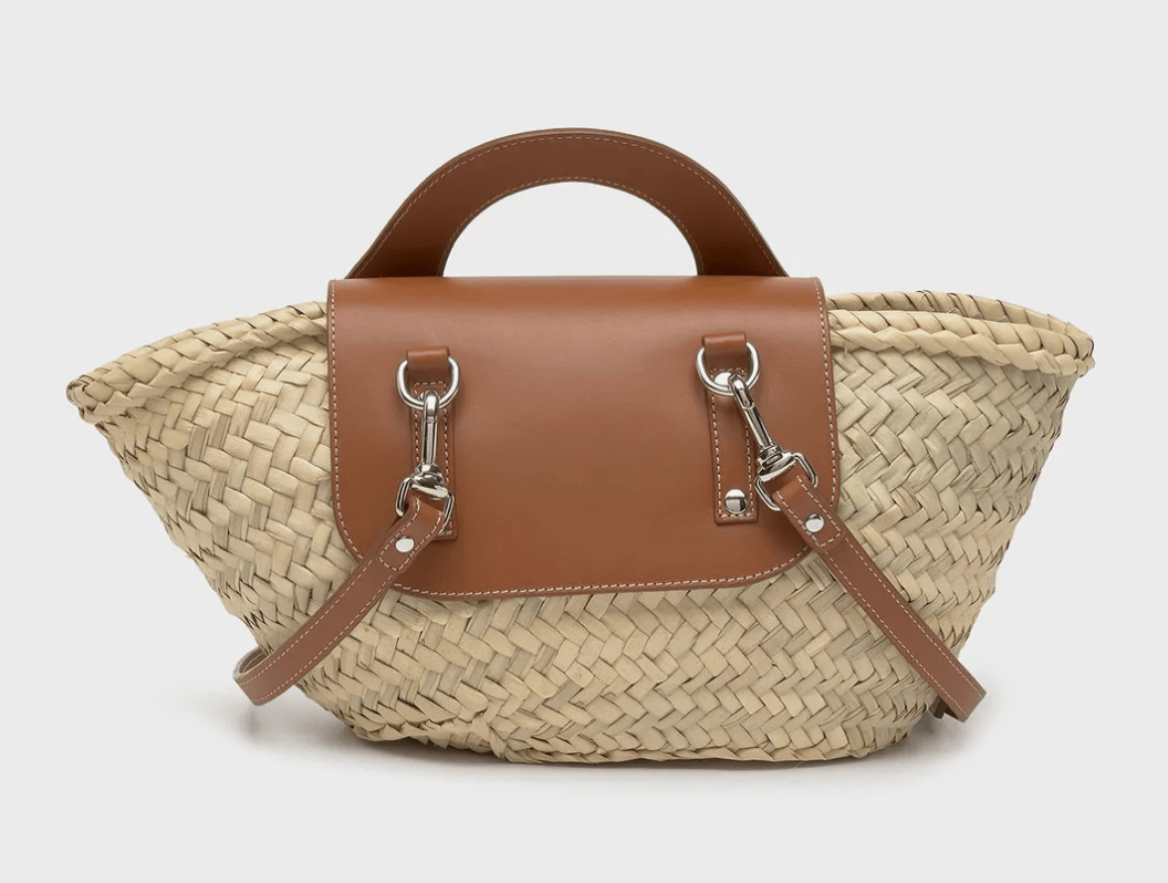 Hereu Alqueria Leather-Trimmed Straw Tote Bag Beige Tan