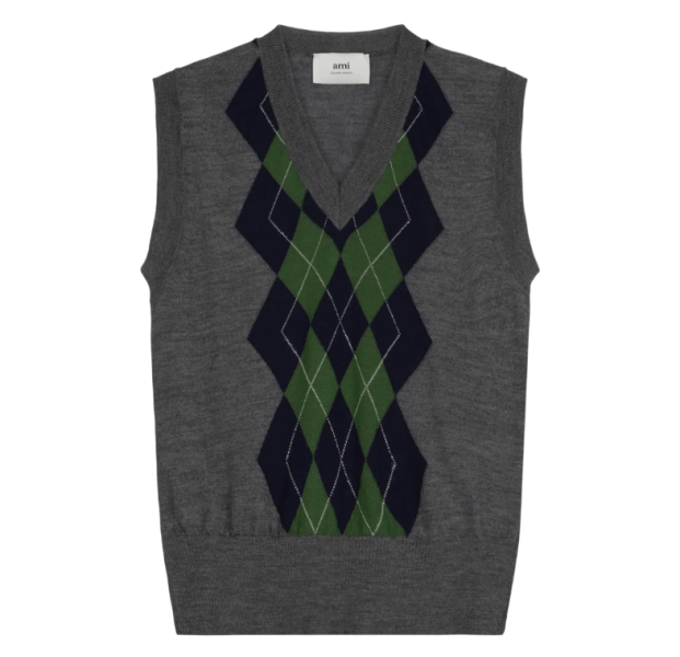 AMI Argyle Jacquard Knit Vest - Grey