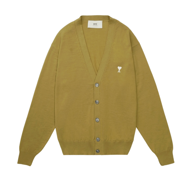 Ami Paris Logo Cardigan Olive