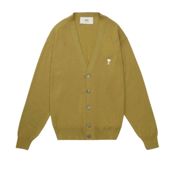 Ami Paris Logo Cardigan Olive
