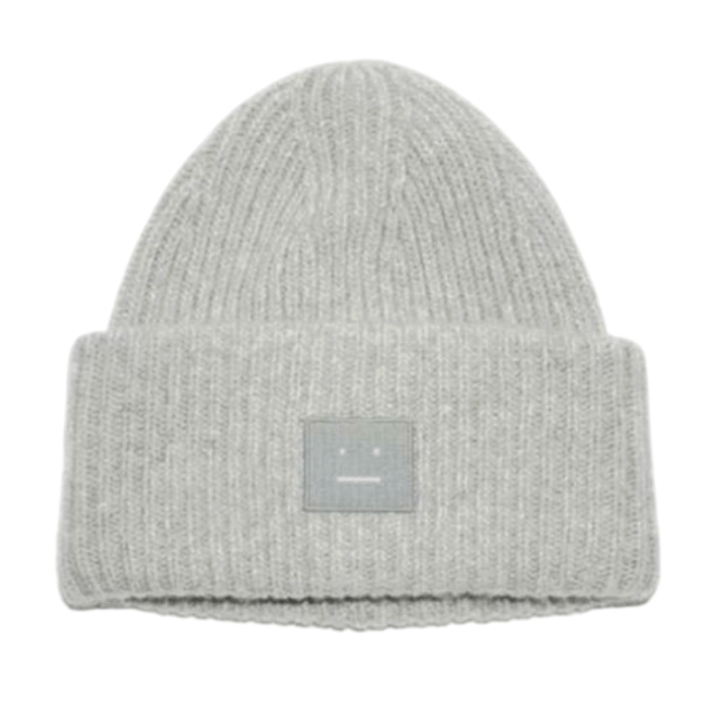 Acne Studios Large Face Logo Beanie Light Grey Melange