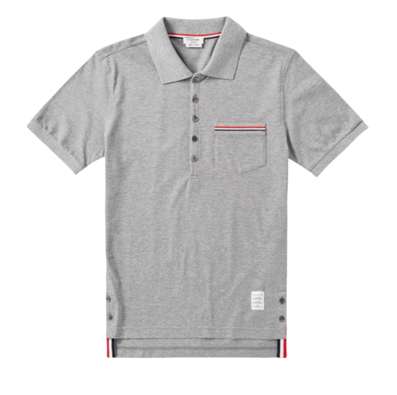 Thom Browne RWB Pocket Trim Pique Polo Shirt Light Grey