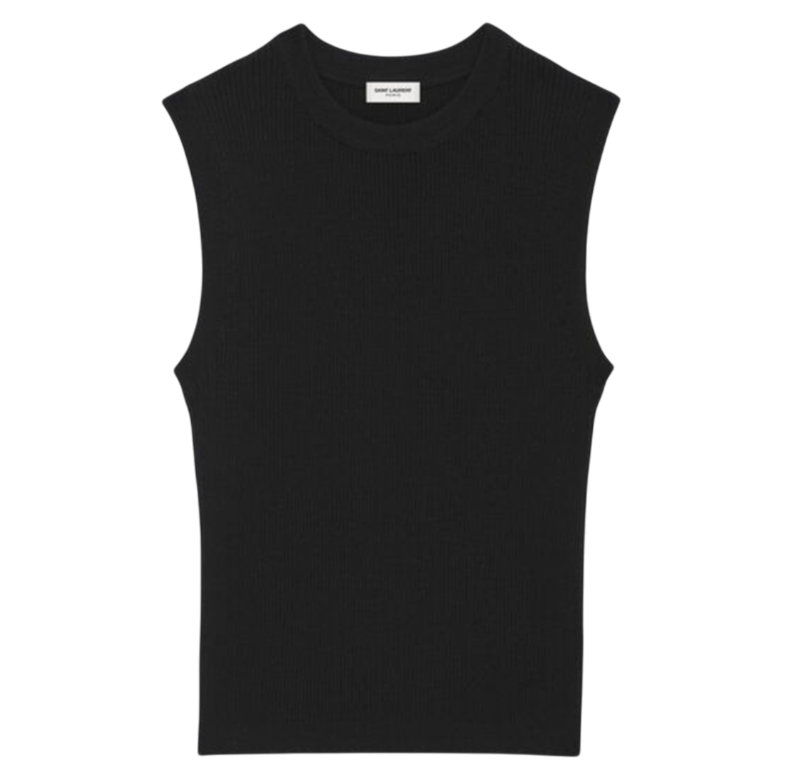 (W) Saint Laurent Cropped Top in Cashmere Wool and Silk Black