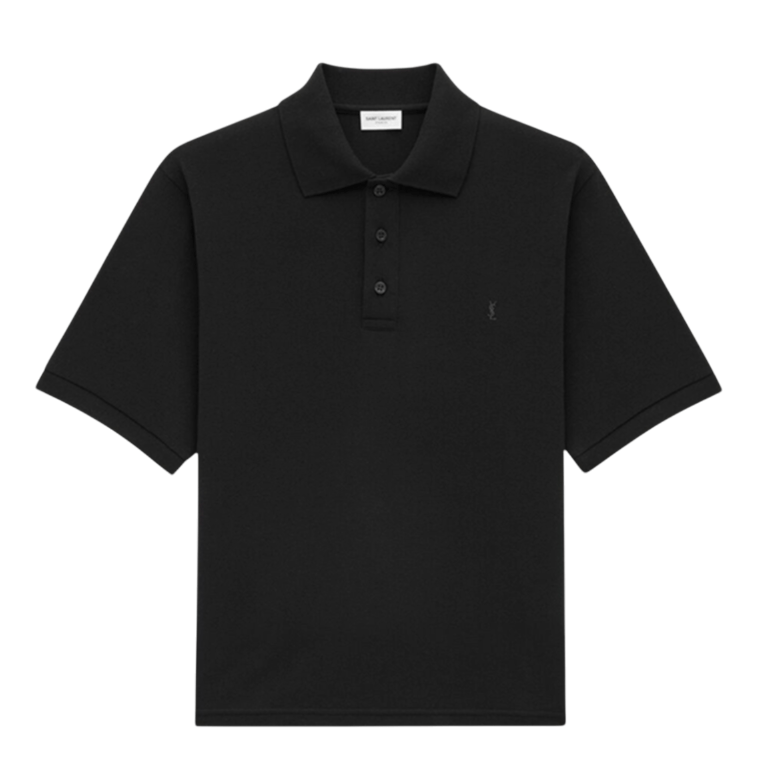 Saint Laurent Cassandre Polo Shirt In Pique Black