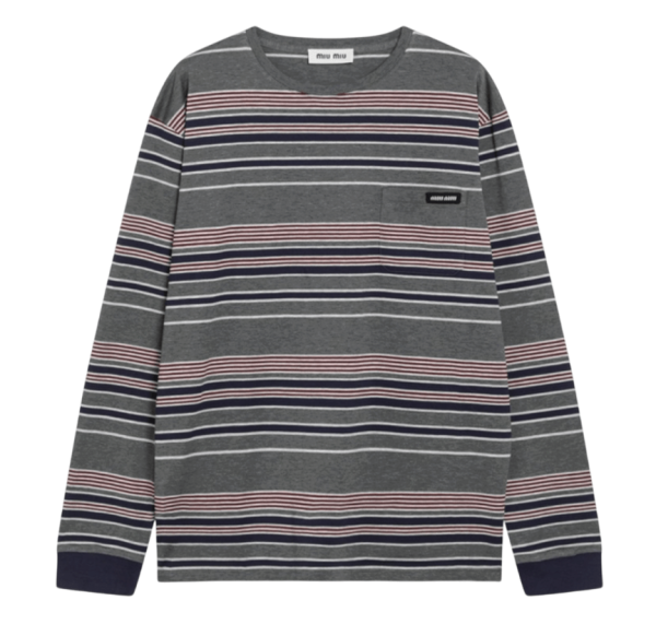 Miu Miu Slate and blue striped jersey T-shirt