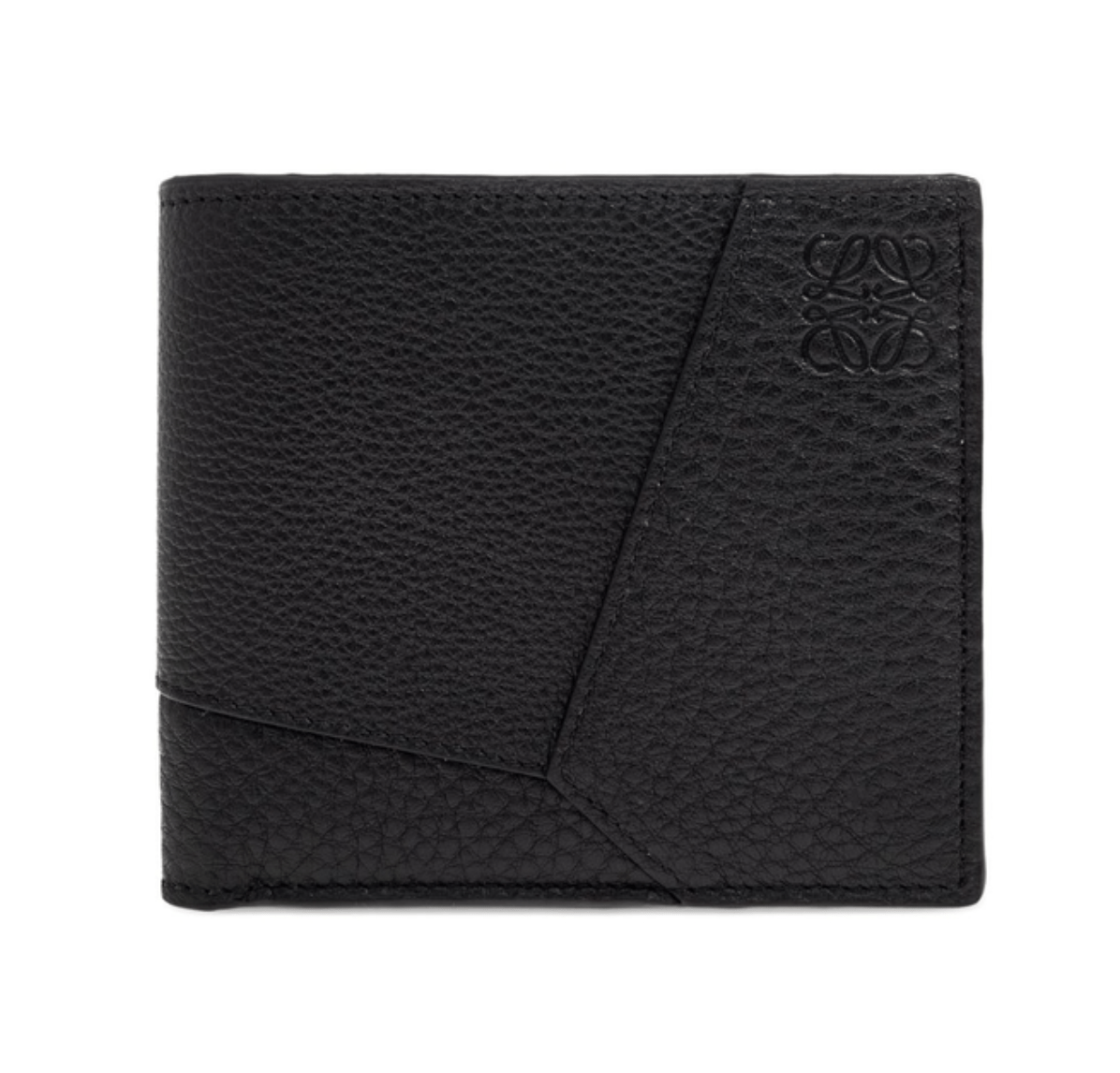 Puzzle bifold wallet in supple grained calfskin Black