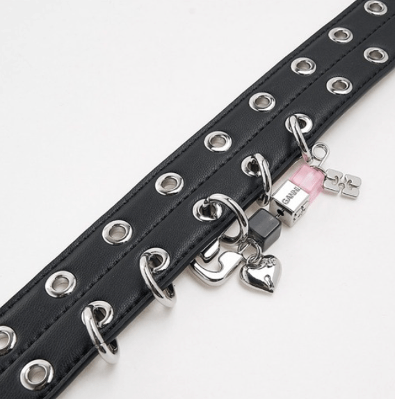 GANNI Black Double Eyelet Belt 