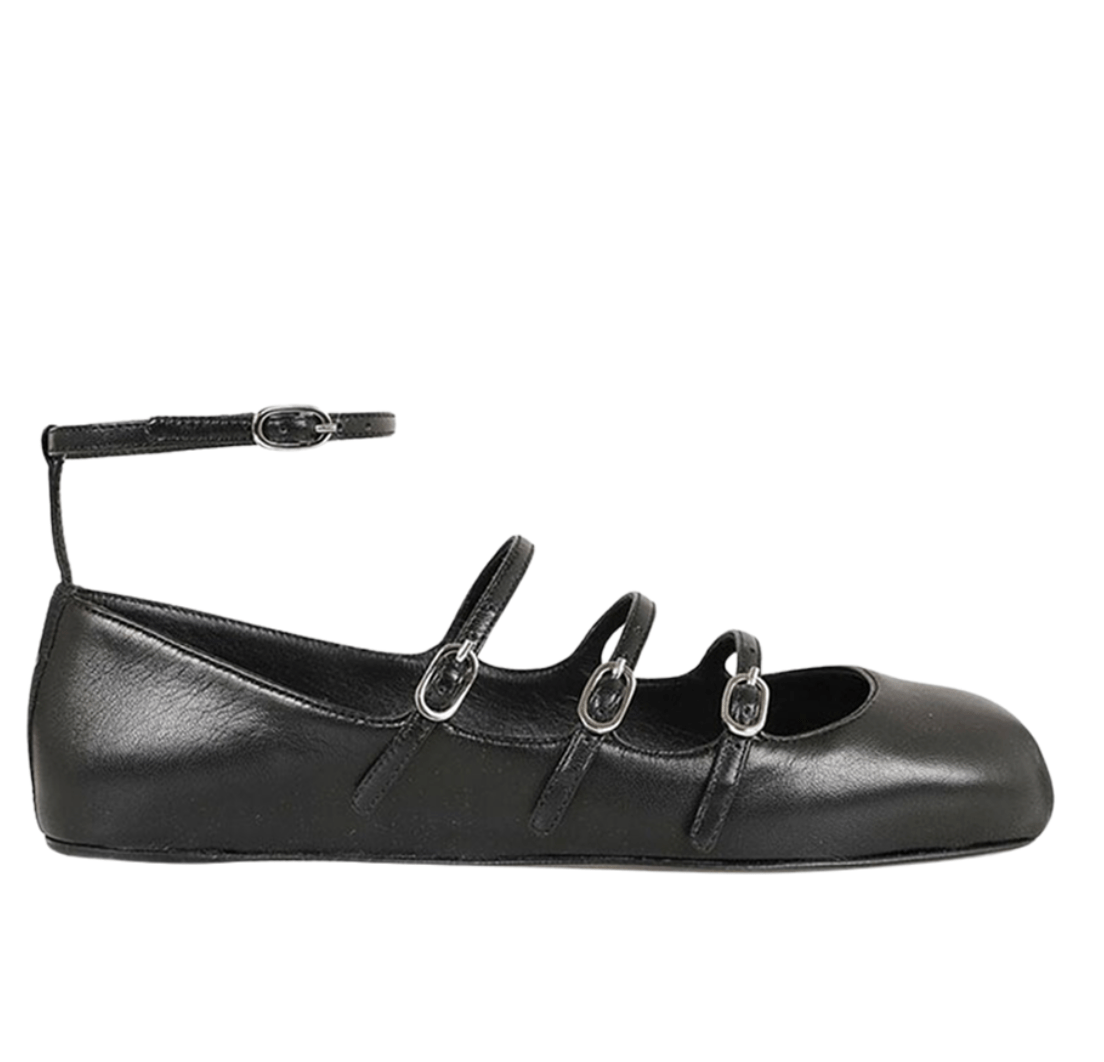 (W) Alexander McQueen Strap Ballet Flat Black