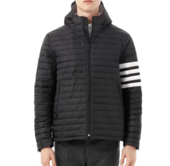 Thom Browne Matte Nylon 4-Bar Stripe Downfill Quilted Hooded Jacket Black
