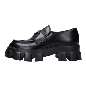 Triangle Logo Monolith Brushed Leather Loafer - Black