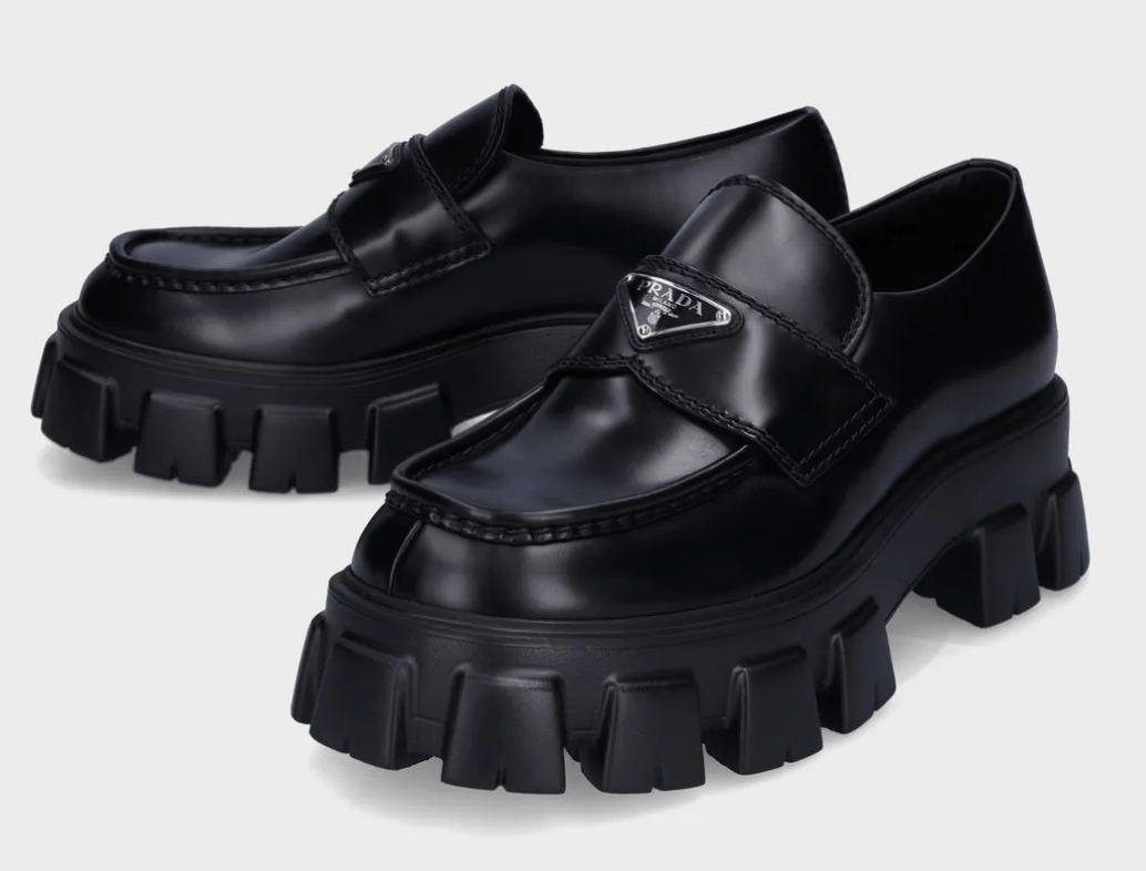 Triangle Logo Monolith Brushed Leather Loafer - Black