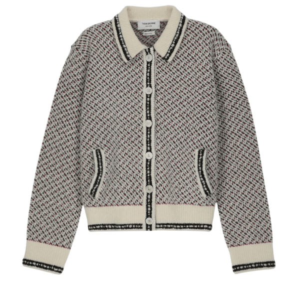 Merino Wool Bouclé & Mohair Tweed Polo Collar Cardigan – Seasonal Multi