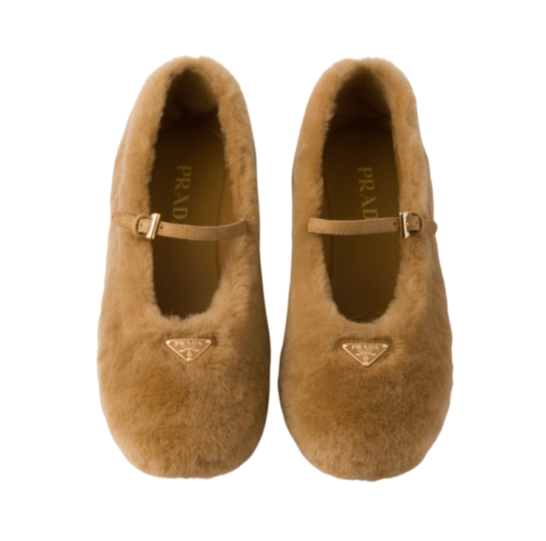 Caramel Shearling Ballerinas
