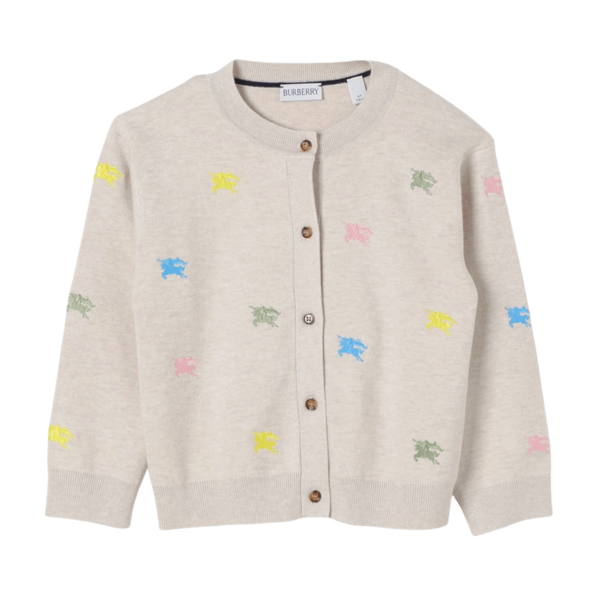 (Kids) Burberry EKD Embroidered Cardigan Wheat