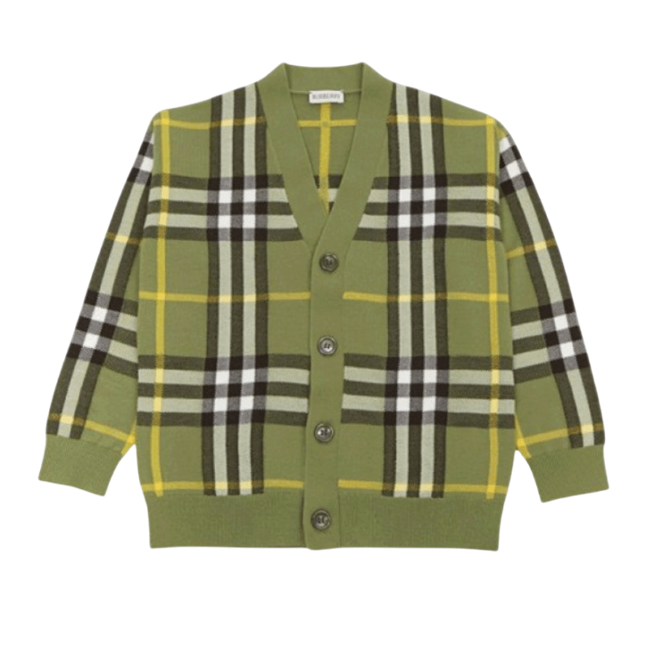 (Kids) Burberry Check Pattern Cardigan Green