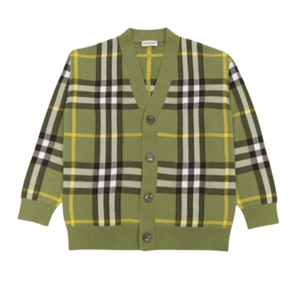 (Kids) Burberry Check Pattern Cardigan Green