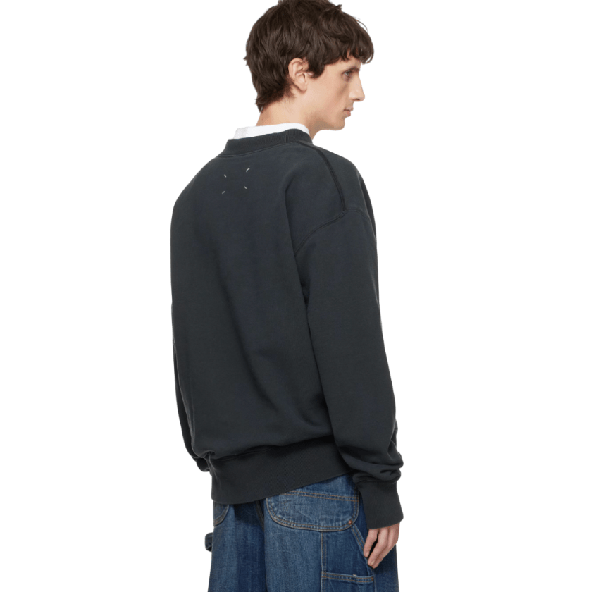 Maison Margiela Zip Neck Washed Sweatshirt in Black