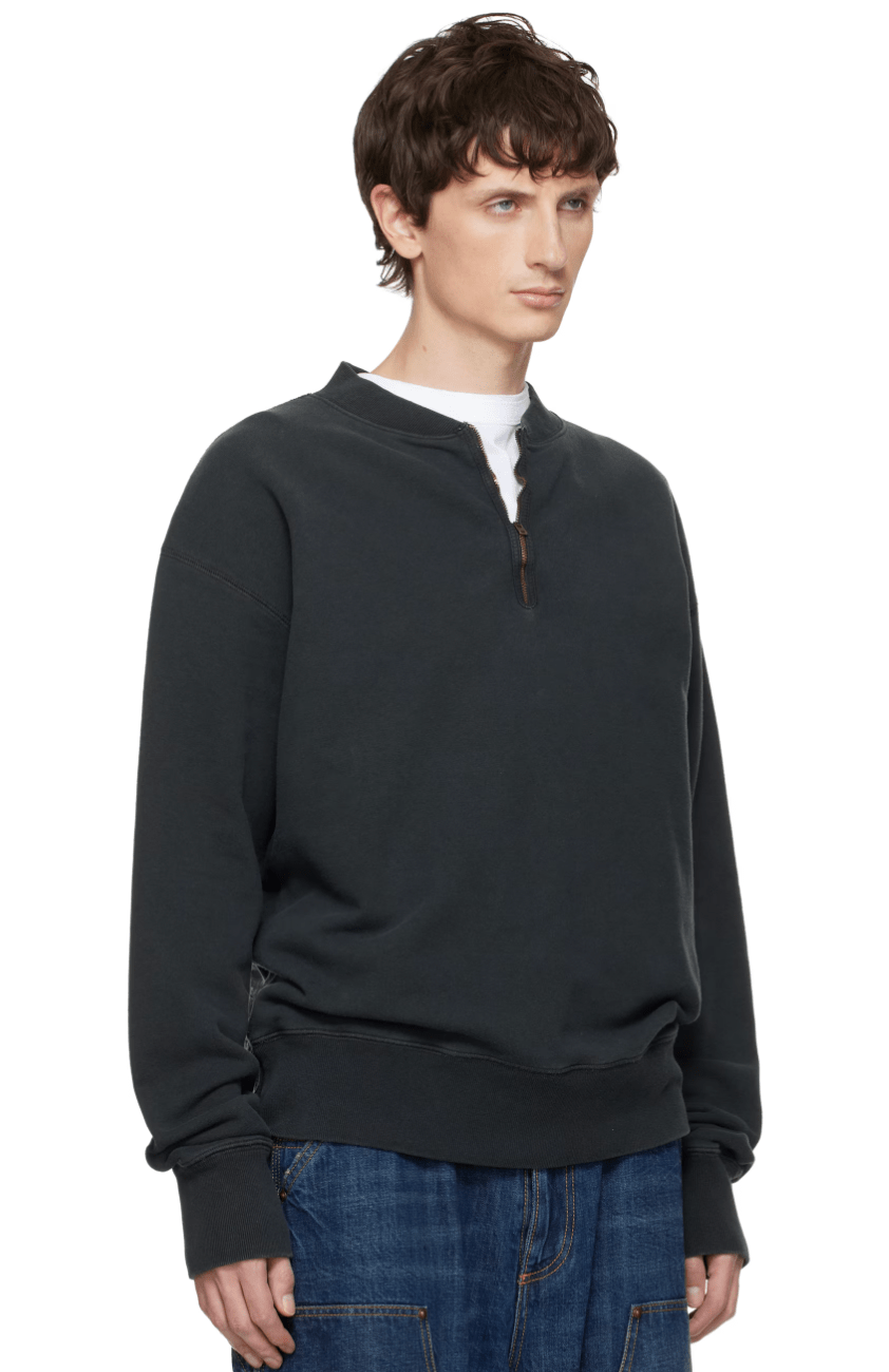 Maison Margiela Zip Neck Washed Sweatshirt in Black