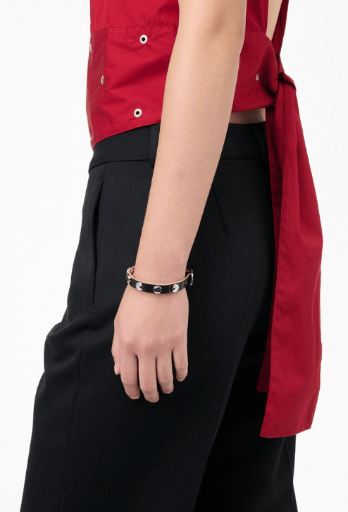 FLOWER BRACELET DEEP BLACK LEATHER 