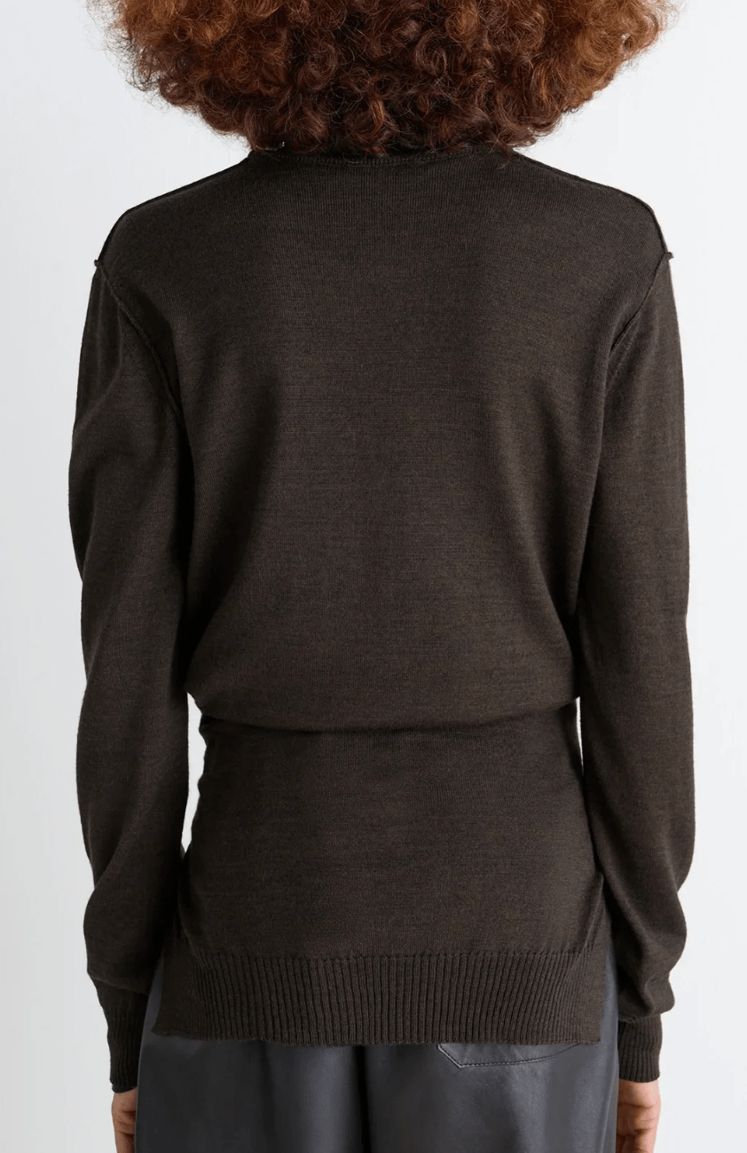 TROMPE L'OEIL CREW NECK JUMPER - DARK CACAO