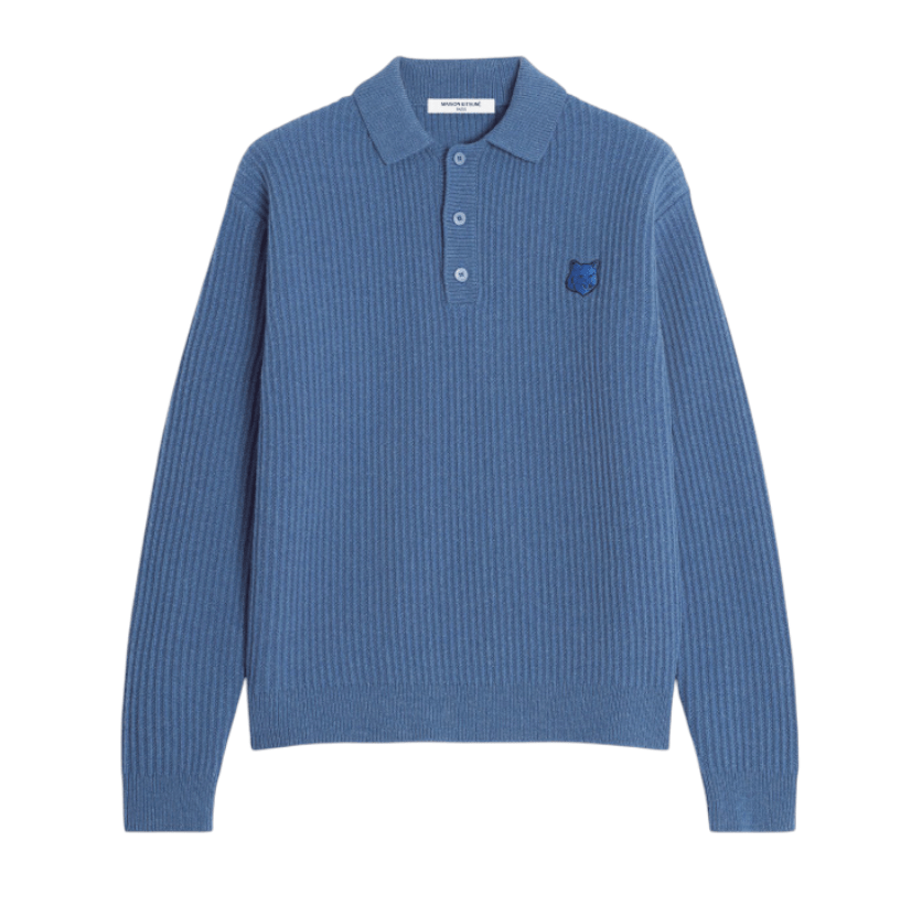 FOX HEAD WOOL RIBBED POLO JUMPER 