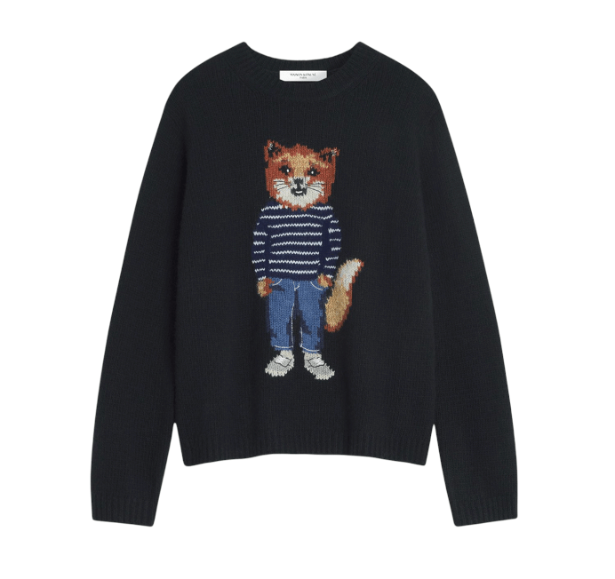 (W) Maison Kitsune Dressed Fox Intarsia Wool Jumper Black