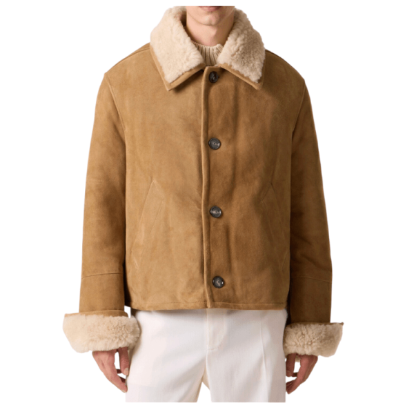 CAMEL Brown Shearling Buttonned Jacket