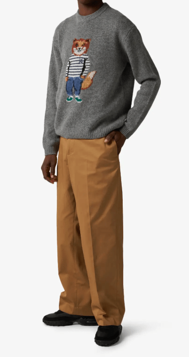 Maison Kitsune Dressed Fox Intarsia Jumper Medium Grey Melange