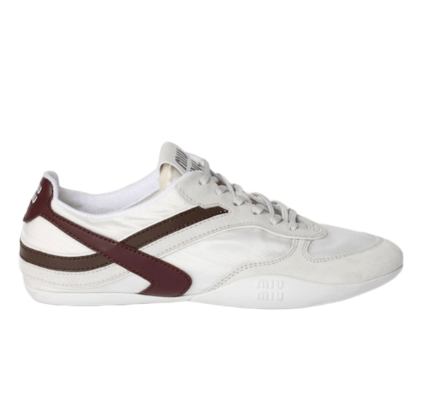 (W) Miu Miu Gymnasium Technical Fabric and Suede Sneakers White Burgundy