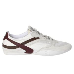 (W) Miu Miu Gymnasium Technical Fabric and Suede Sneakers White Burgundy