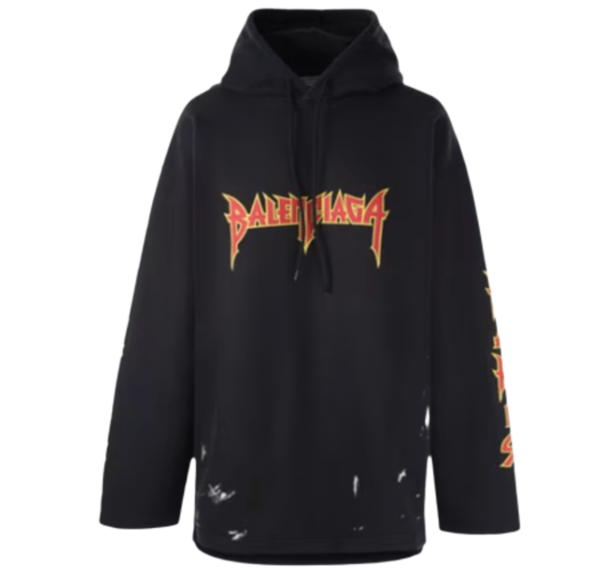 Balenciaga Drawstring Logo Hoodie Black
