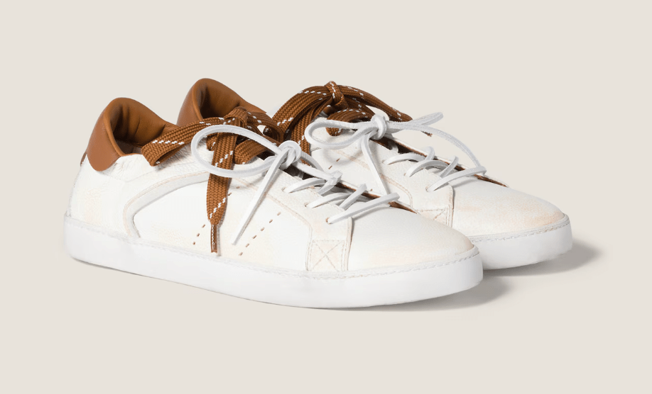 White/cognac Deco' Leather Sneakers