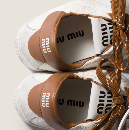 White/cognac Deco' Leather Sneakers